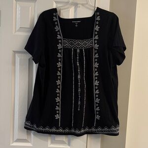 American Rag Black Top with White Embroidery
